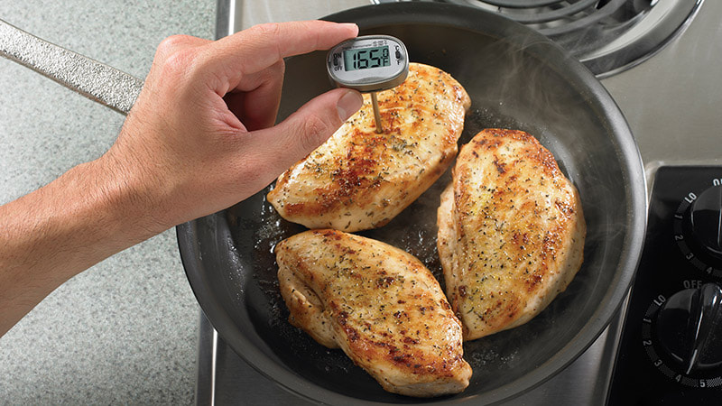 A food thermometer is the best way to check out the internal temperature of meat