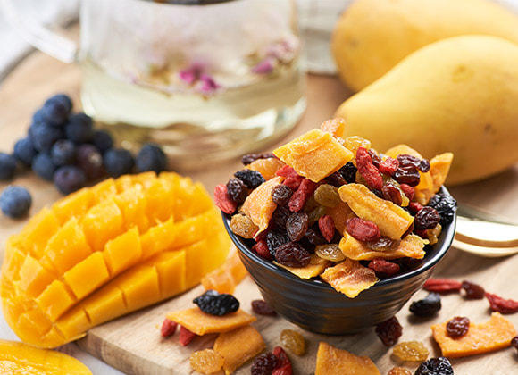 One cup of fresh fruit is equivalent to half a cup of dried fruit