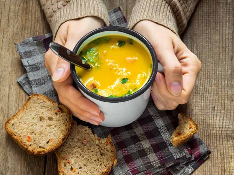 Avoid Comfort foods by opting for homemade broth or hot teas